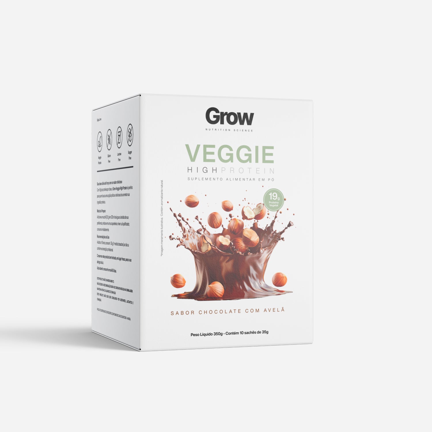 Grow Veggie High Protein + Chocolate com Avelã Caixa 10 Sachês