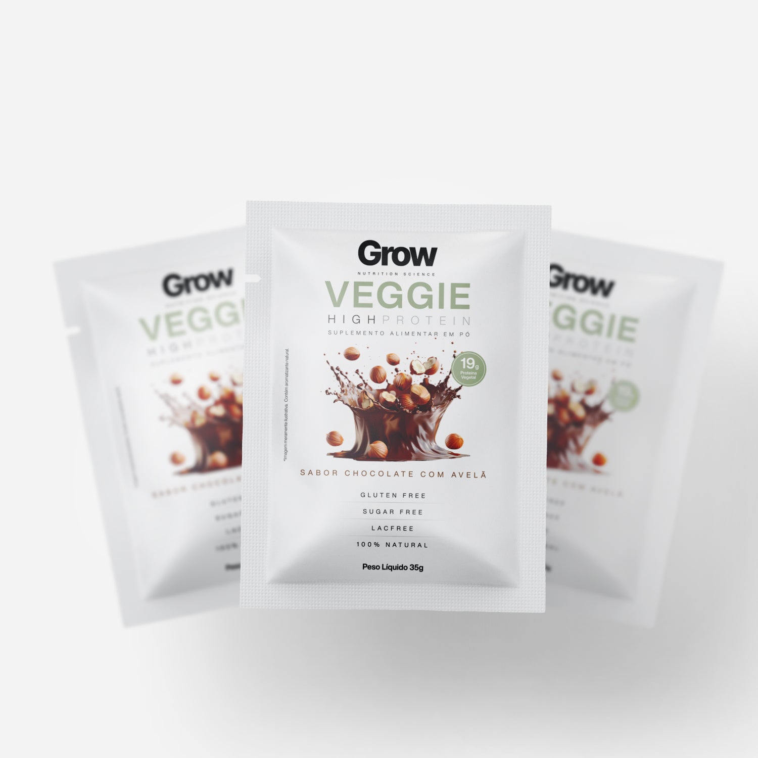 Kit 30 Sachês Grow Veggie High Protein Sabor Chocolate com Avelã