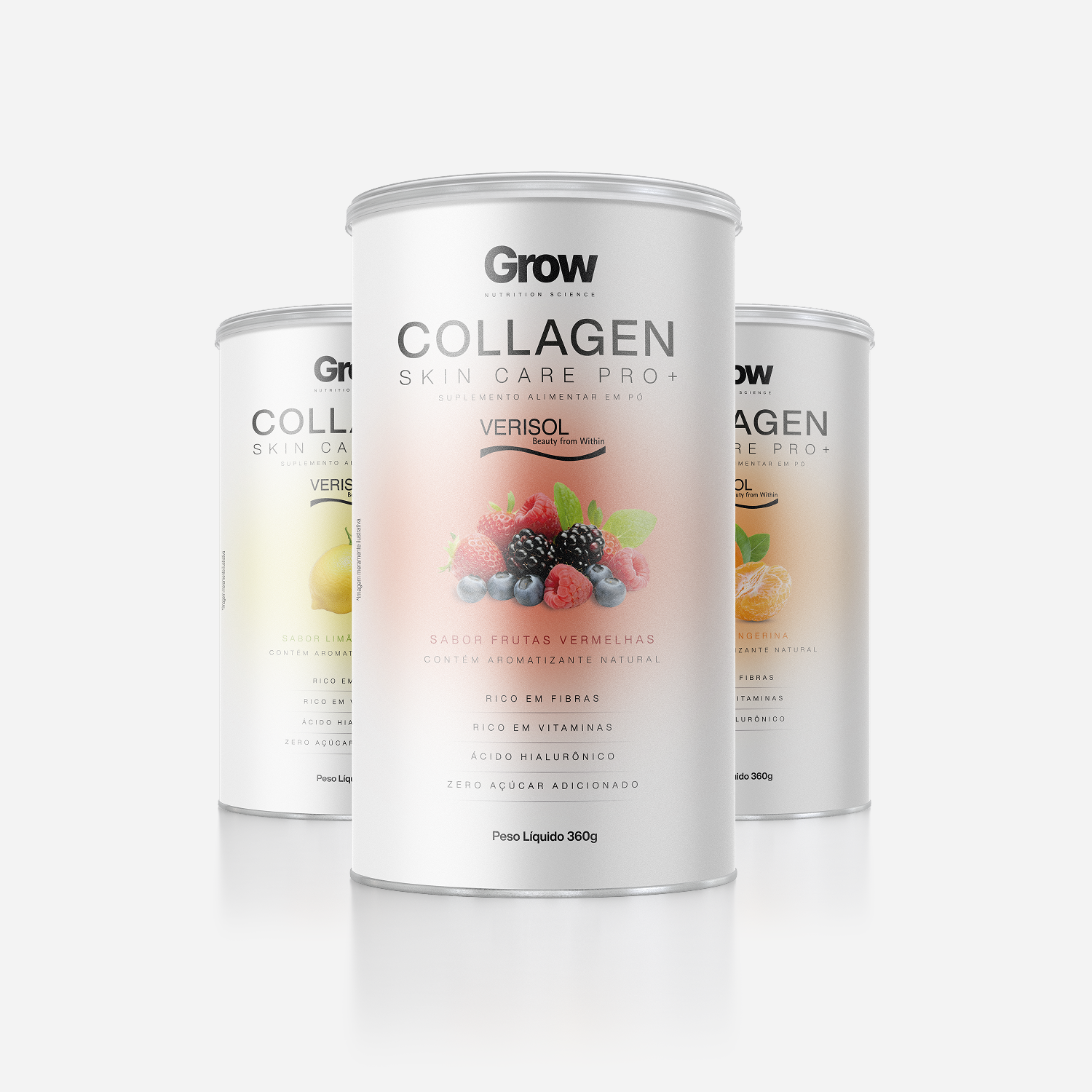 Kit 3 Colágeno Verisol Skin Care Pro + 360g Sabor Frutas Vermelhas, Limão Siciliano e Tangerina